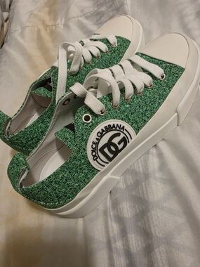 Dolce & Gabbana Green and White Platform Low-Top Sneakers